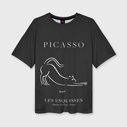 Женская футболка оверсайз Кот на черном - Пабло Пикассо