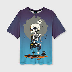 Женская футболка оверсайз Funny skeleton - neural network - halloween