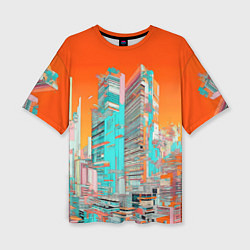 Женская футболка оверсайз Токио оранжевый пейзаж