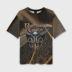 Женская футболка оверсайз Baldurs Gate 3 logo dark gold geometry