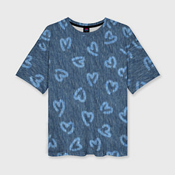 Футболка оверсайз женская Hearts on denim, цвет: 3D-принт