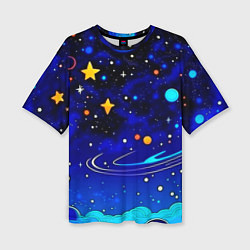Женская футболка оверсайз Мультяшный космос темно-синий