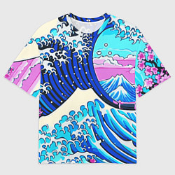 Футболка оверсайз женская Большая волна в Канагаве сакура, цвет: 3D-принт