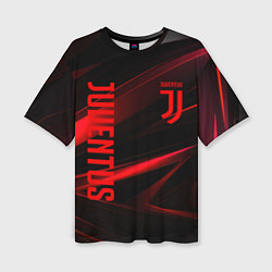 Женская футболка оверсайз Juventus black red logo