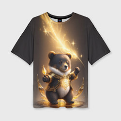 Женская футболка оверсайз Бурый медвежонок с фонариком