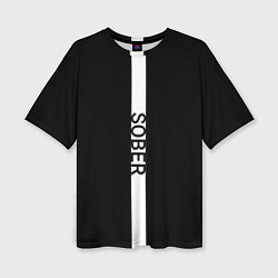 Женская футболка оверсайз Трезвый на английском в черном и с вертикальной ли