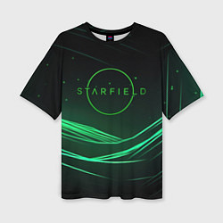 Женская футболка оверсайз Starfield green logo