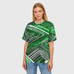 Футболка оверсайз женская Кибер линии Зелёный-белый, цвет: 3D-принт — фото 2