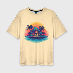 Женская футболка оверсайз Дом и пальмы на фоне заката