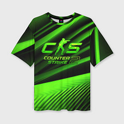 Женская футболка оверсайз CS2 Counter strike green logo