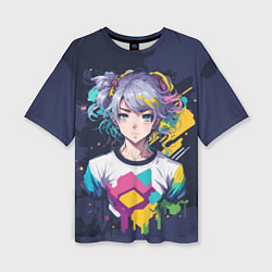 Женская футболка оверсайз Аниме с фиолетовыми волосами