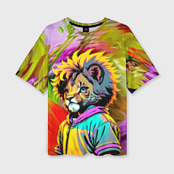 Женская футболка оверсайз Funny lion cub - pop art