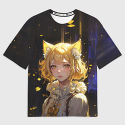 Футболка оверсайз женская Грустная девушка-кошка, цвет: 3D-принт