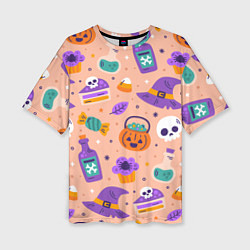 Футболка оверсайз женская Halloween skulls pattern, цвет: 3D-принт