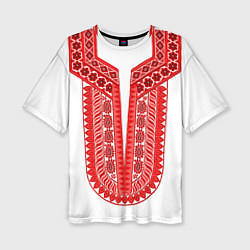Женская футболка оверсайз Красная славянская вышиванка