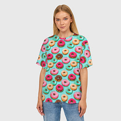 Футболка оверсайз женская Разноцветные пончики паттерн, цвет: 3D-принт — фото 2