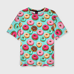 Женская футболка оверсайз Разноцветные пончики паттерн