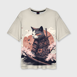 Женская футболка оверсайз Боевой котенок ниндзя - японская сакура