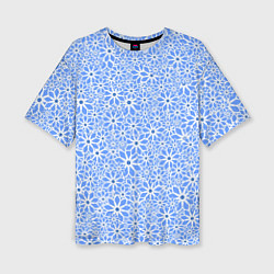 Женская футболка оверсайз Цветочный паттерн голубой