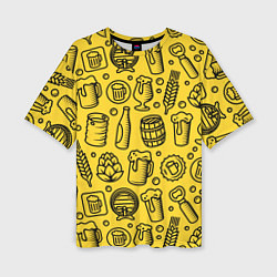 Футболка оверсайз женская Пиво и аксессуары - жёлтый, цвет: 3D-принт