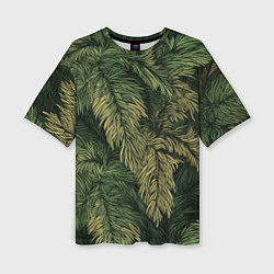 Женская футболка оверсайз Камуфляж хвойный лес