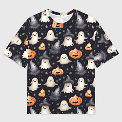 Футболка оверсайз женская Милые привидения и хэллуинские тыквы - паттерн, цвет: 3D-принт