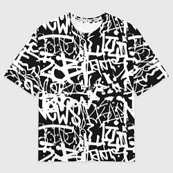 Футболка оверсайз женская Граффити черно-белый паттерн, цвет: 3D-принт