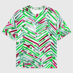 Футболка оверсайз женская Новогодние линии зелёный и красный, цвет: 3D-принт