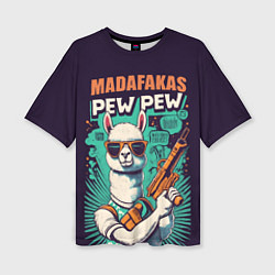 Женская футболка оверсайз Pew Pew Madafakas - лама с пистолетами