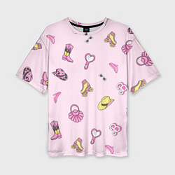 Женская футболка оверсайз Барби аксессуары - розовый паттерн