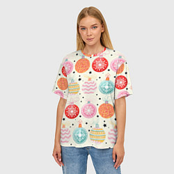 Футболка оверсайз женская Разноцветные новогодние шары, цвет: 3D-принт — фото 2