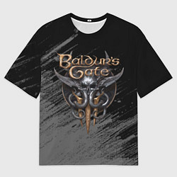 Женская футболка оверсайз Балудрс гейт лого - черно-белый