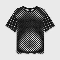 Женская футболка оверсайз В мелкий горошек на черном фоне