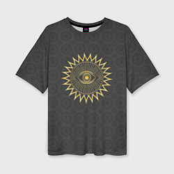 Женская футболка оверсайз Человеческий глаз и абстрактные лучи золотого цвет