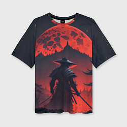 Женская футболка оверсайз Samurai and red moon - нейросеть