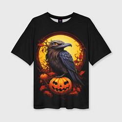 Футболка оверсайз женская Halloween - ворон и тыква, цвет: 3D-принт