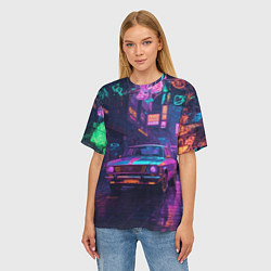 Футболка оверсайз женская Автомобиль в неоновых цветах, цвет: 3D-принт — фото 2