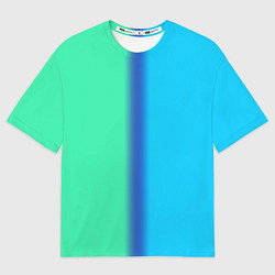 Женская футболка оверсайз Сине зелёный светлый градиент