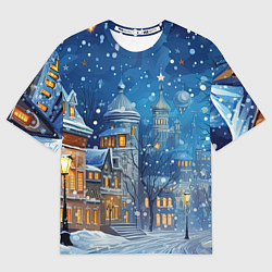 Футболка оверсайз женская Новогоднее настроение город, цвет: 3D-принт
