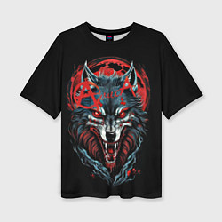 Женская футболка оверсайз Логотип рок группы Алиса на фоне волка