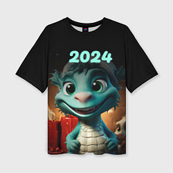 Женская футболка оверсайз Зеленый дракончик 2024 год