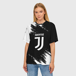 Футболка оверсайз женская Juventus спорт краски черно белый, цвет: 3D-принт — фото 2