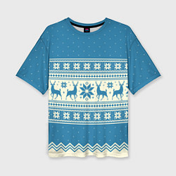 Футболка оверсайз женская Sweater with deer on a blue background, цвет: 3D-принт