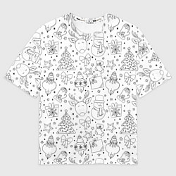 Футболка оверсайз женская Черно-белый новогодний патерн, цвет: 3D-принт