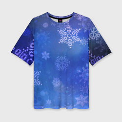 Женская футболка оверсайз Декоративные снежинки на фиолетовом