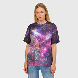 Футболка оверсайз женская Пурпурные космические туманности со звездами, цвет: 3D-принт — фото 2