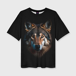 Женская футболка оверсайз Серый хищник волк