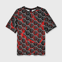 Женская футболка оверсайз Красные узоры шестиугольник