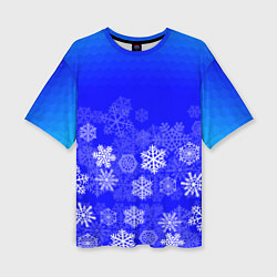 Женская футболка оверсайз Снежинки на синем