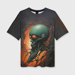 Женская футболка оверсайз Страшный инопланетянин